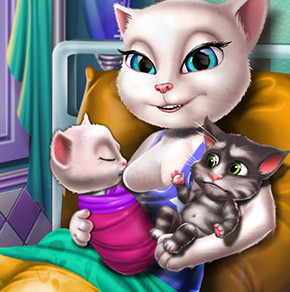 Кошка Анжела рожает близнецов
